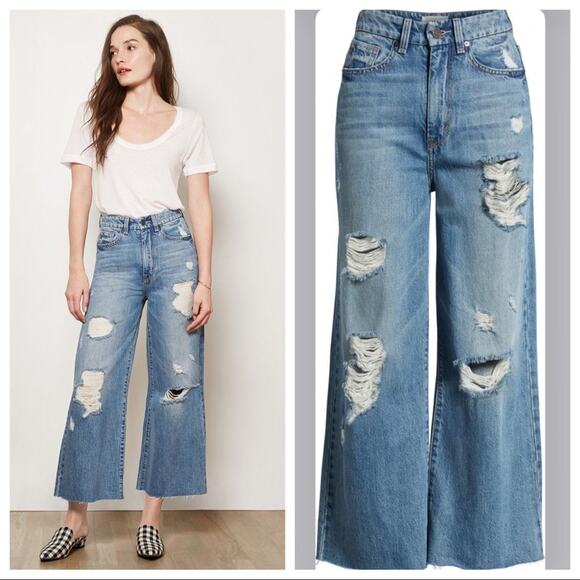 Habitual Jetti High Rise Wide Leg Distressed Crop Jeans Size 27 NWT